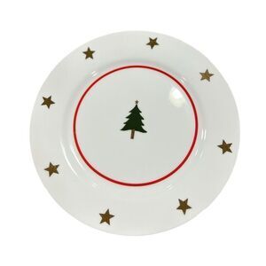 Talbots Christmas Dessert Plate – Gold Stars & Tree Holiday Porcelain